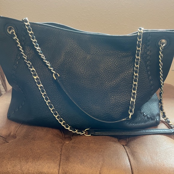 Tory Burch Black Marion Pebbled Leather Slouchy Tote Convertible Bag - Picture 11 of 16